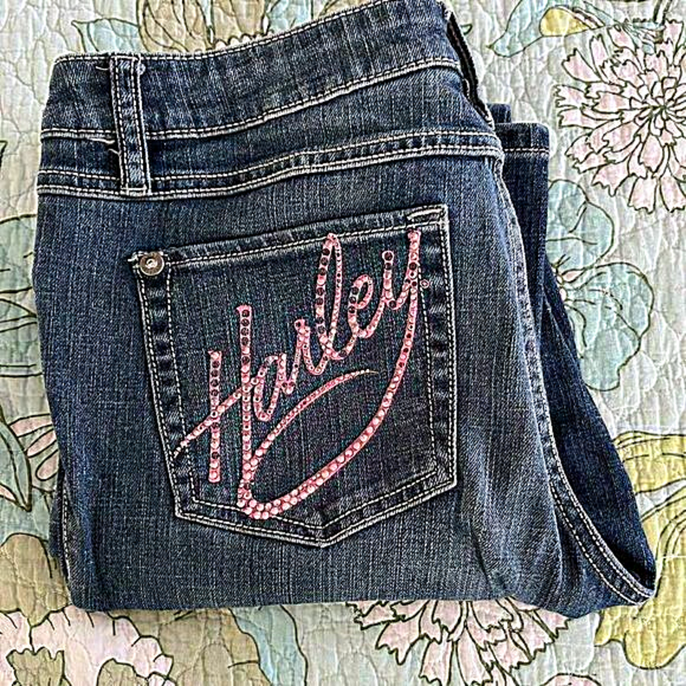 Harley‎ Davidson Women’s Bootcut Jeans Rhinestone Embellished Pockets Size 10P